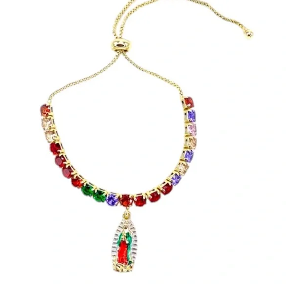 Adjustable Rainbow Virgen of Guadalupe Bracelet 18k laminated gold - Picture 2 of 2